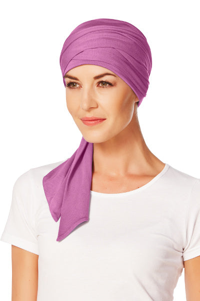 Mantra - Turbante con nastri lunghi in viscosa di bambù tinta unita - tutti i colori