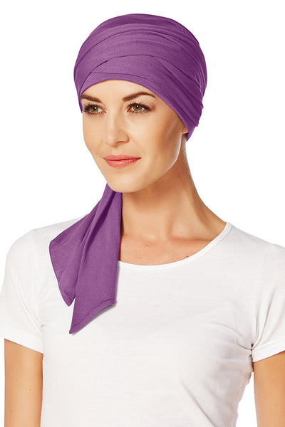 Mantra - Turbante con nastri lunghi in viscosa di bambù tinta unita - tutti i colori